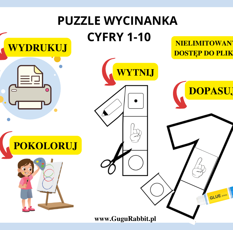 Cyfry puzzle 1-10 / czarno-biała / wysyłka elektroniczna